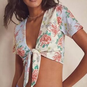We Are HAH Women's L All‎ Tied Up Reversible Crop Top  French Blue Floral New